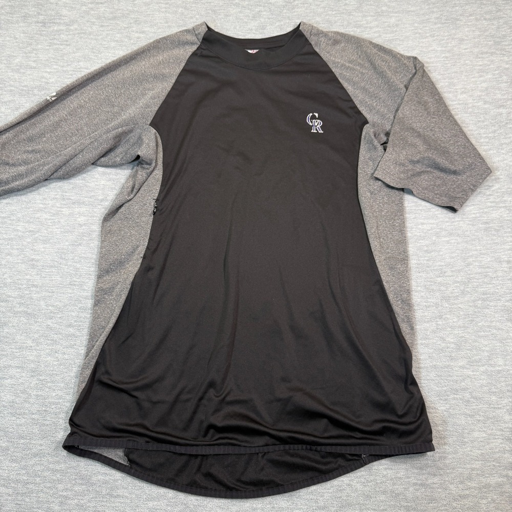 Majestic Shirt Mens L Black Gray Rockies Therma Base MLB 3 4 Sleeve Pullover